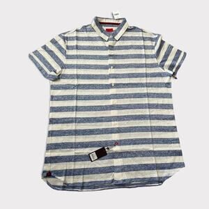 Isaia Men’s Camicie Striped Short Sleeve Shirt in Blue/White Size EU44 (17.5 US)